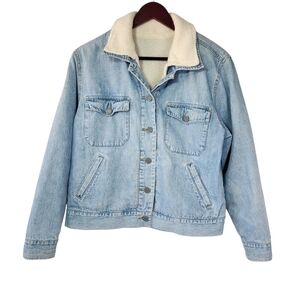 Vintage Sherpa Lined Denim Jacket Women's Size Medium Trucker Jean Coat Workwear